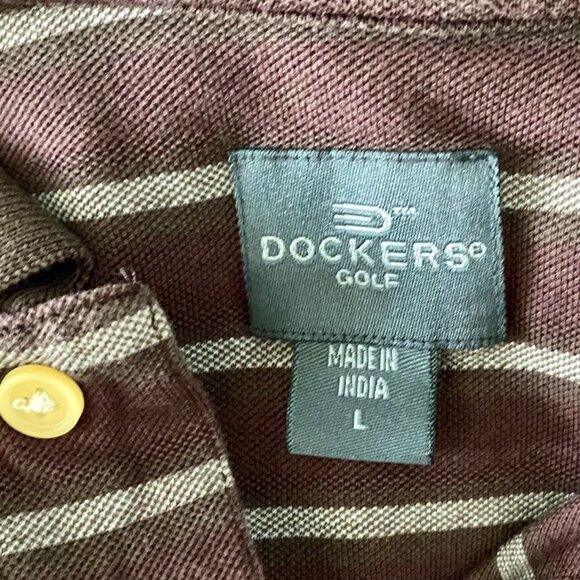 Dockers Golf Brown and Tan Striped Polo Shirt Mens Large - Picture 6 of 8